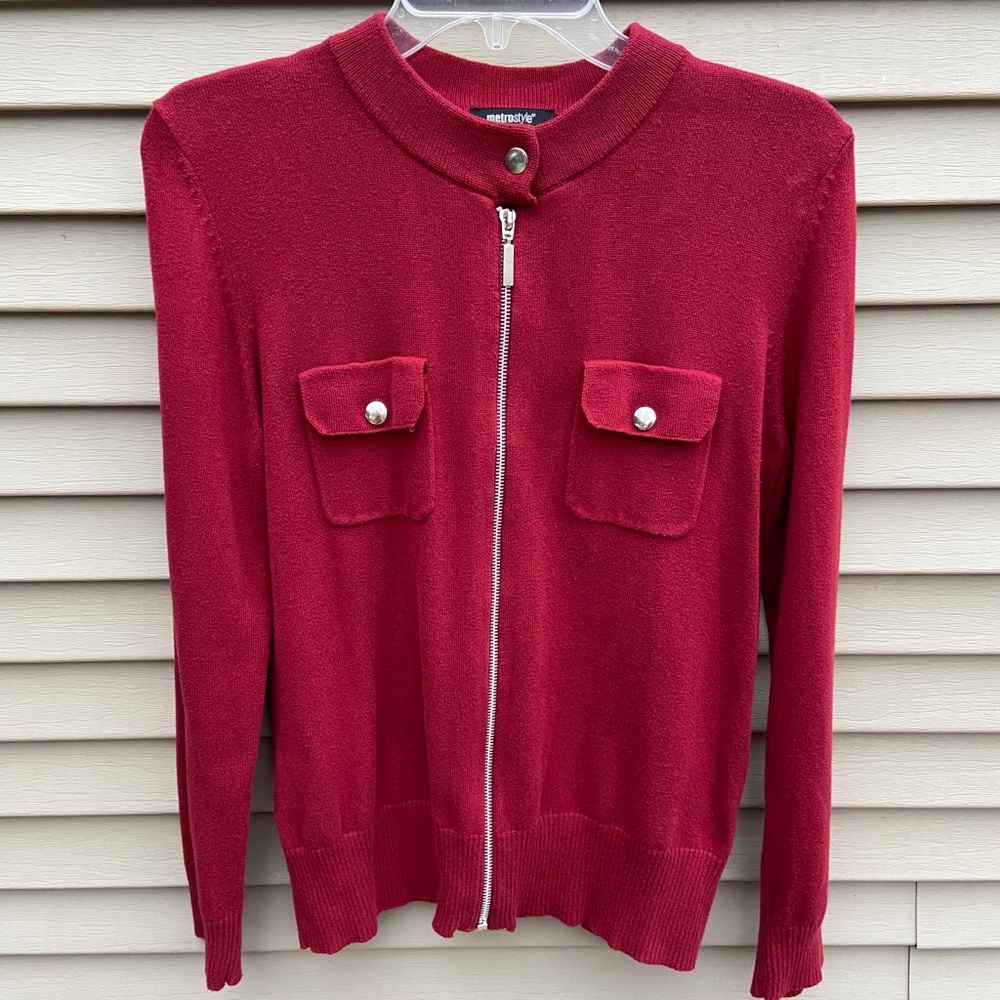 EUC Metrostyle maroon red zip up cardigan jacket